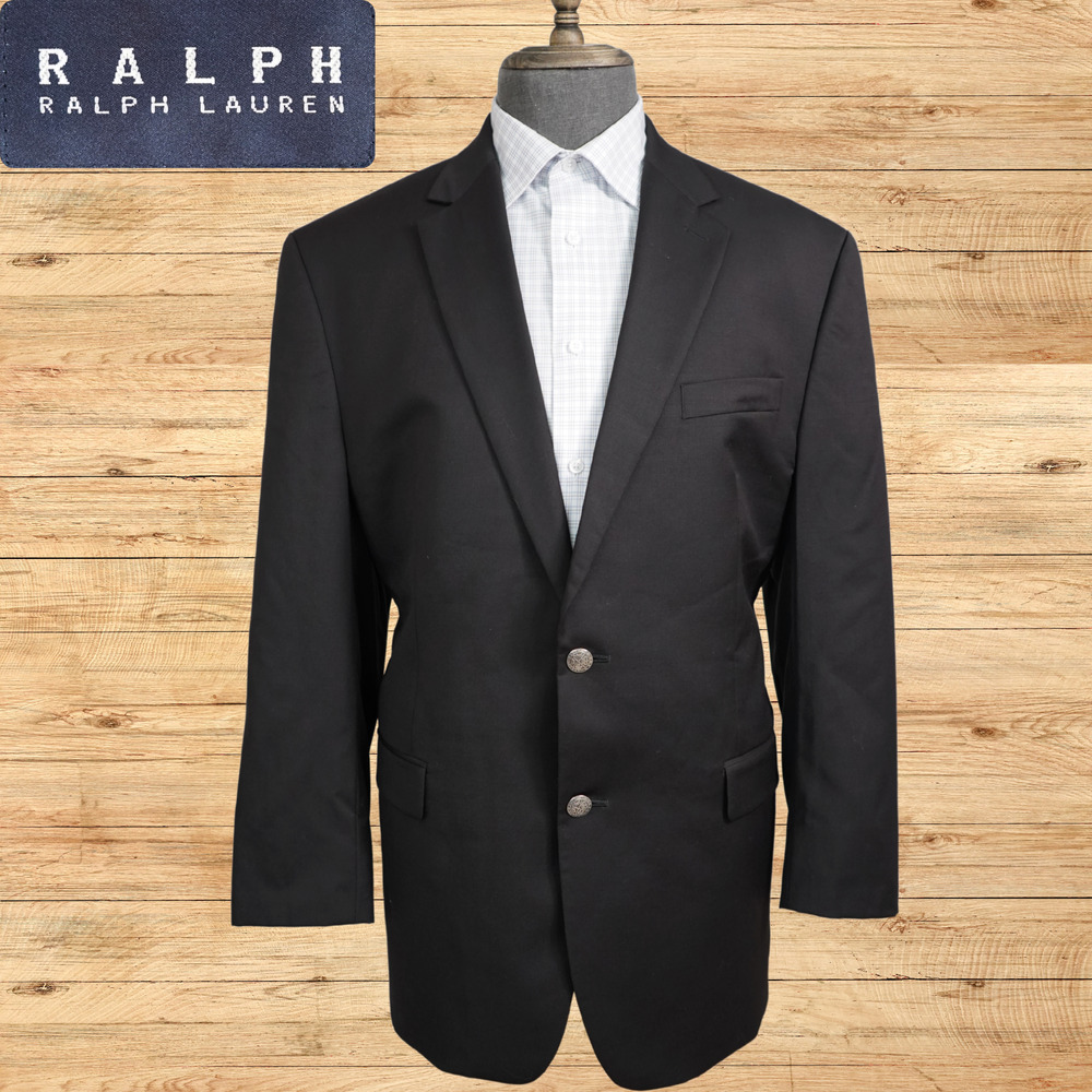 Ralph Ralph Lauren Blazer Mens Size 46R Black Silver Metal Buttons 100% Wool
